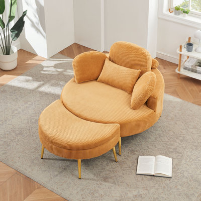 Fauteuil en velours côtelé avec repose-pieds