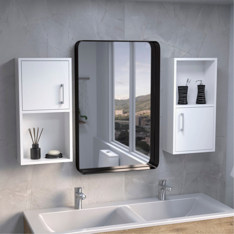 Wall Mounted Bathroom Medicine Cabinet Eak 24" H , Two Doors, Two Shelves, White