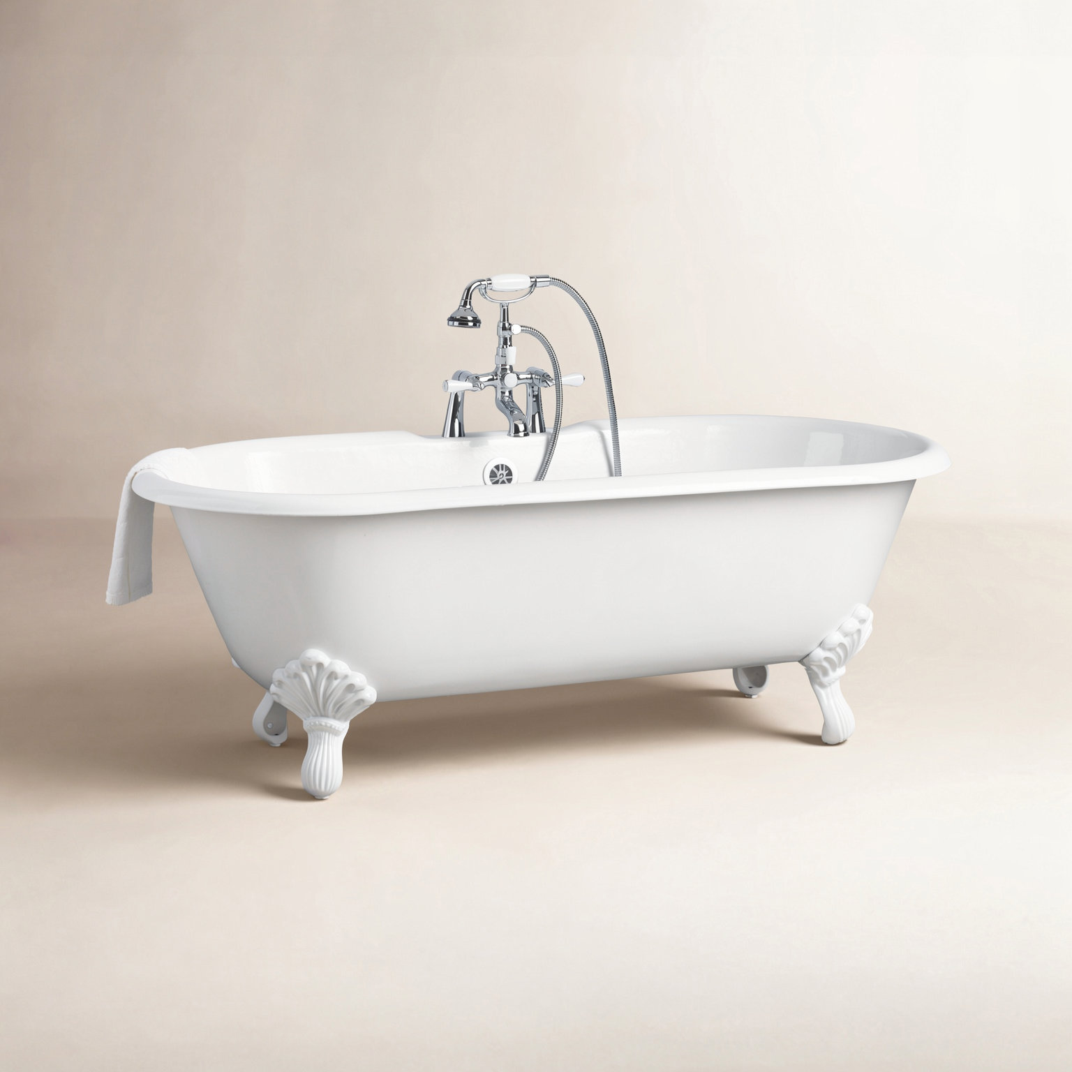 Kristin 61" Soaking Cast Iron Bathtub, White Interior with White Exterior, White