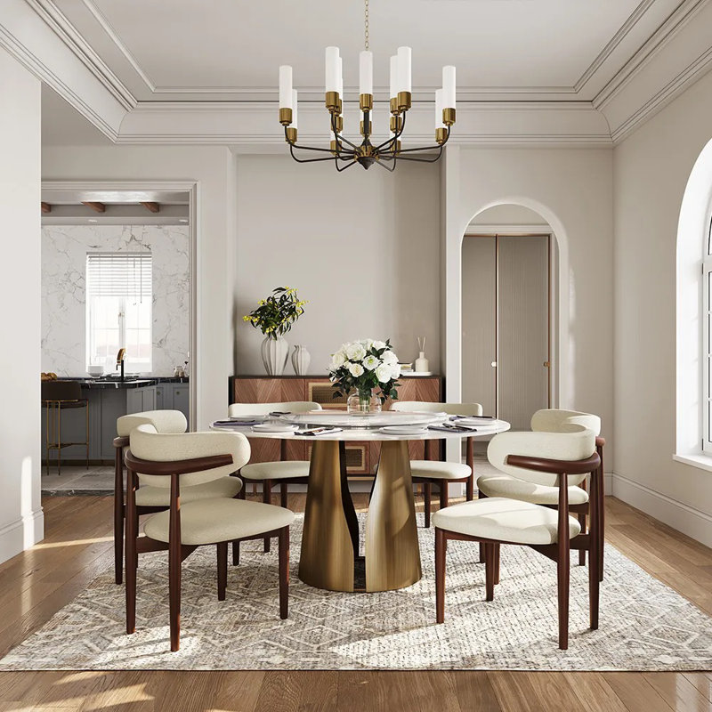 Table de salle à manger CR039AEH-WFUS1, H 29,53 po x L 59,06 po x l 59,06 po, Blanc lustré, Bronze