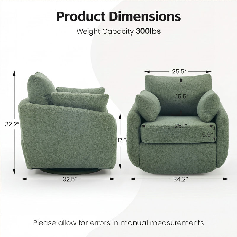 Chaise d'appoint moderne pivotante à 360 ° avec revêtement Sherpa Boucle, Green