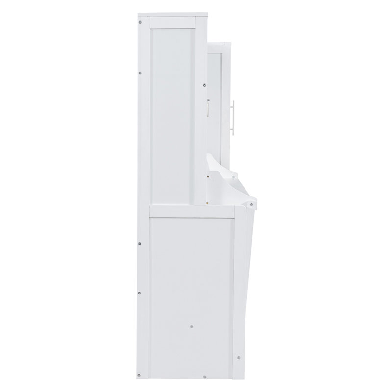 Grand lit escamotable mural avec placard et tiroirs, Blanc