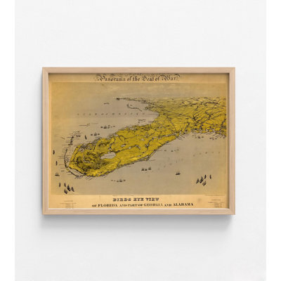 «Birds Eye View of Florida and part of Georgia and Alabama 1861» par Vintage Cartes, impression de carte antique de la Floride, art mural rétro en Géorgie