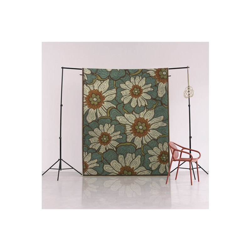 Tapis décoratif moderne à motif de marguerites vertes, Sous-tapis rectangulaire 5 pi 1 po x 7 pi 7 po inc