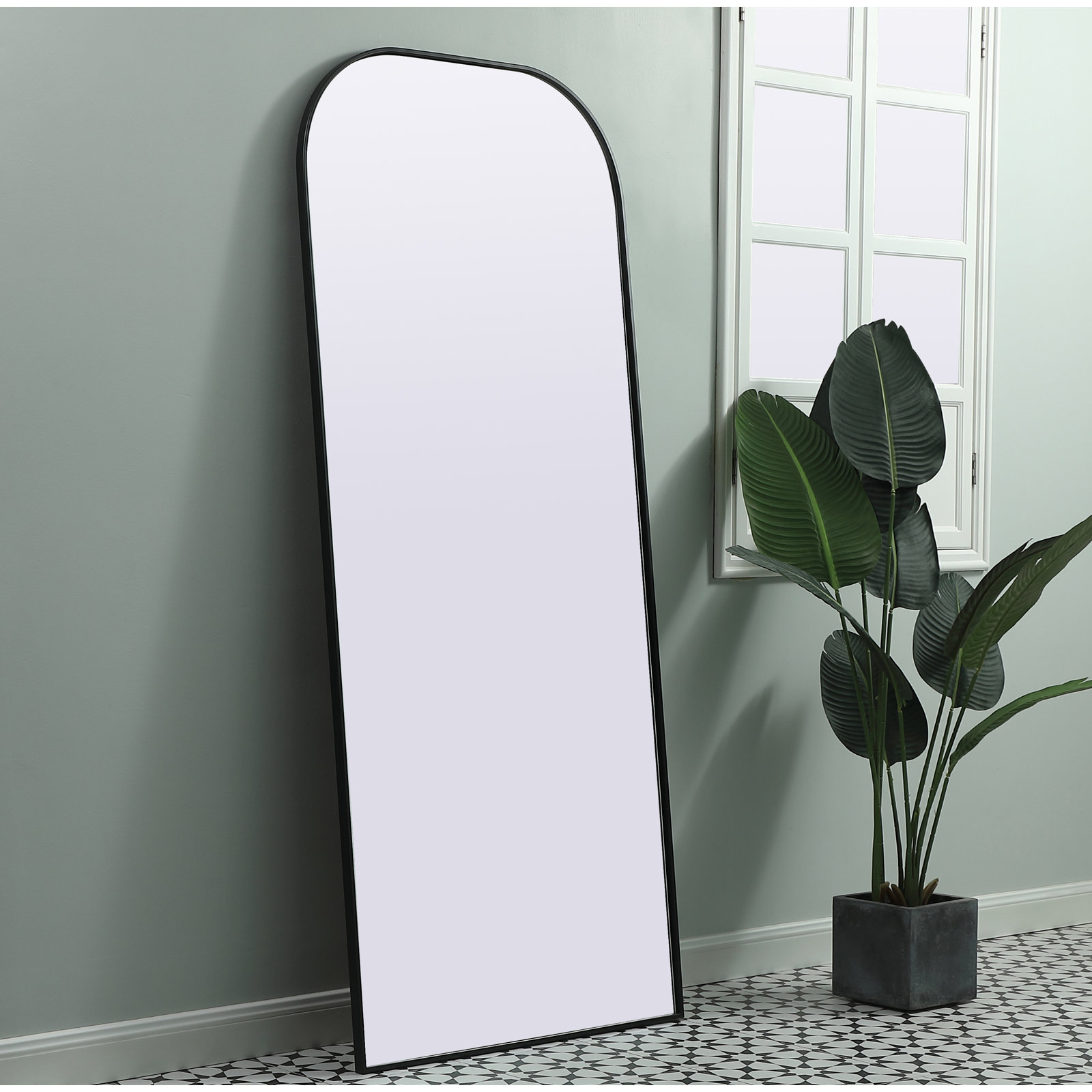 Sabine Metal Wide Arch Wall Mirror, 76" x 32", Black