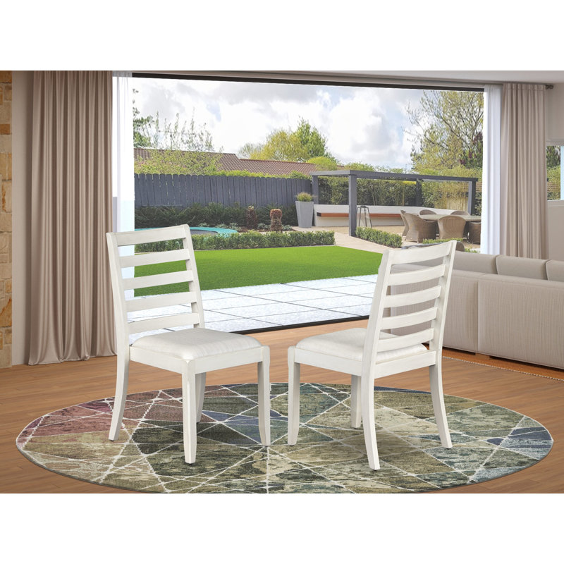 Ensemble de 2 chaises de salle à manger avec tissu en polyester crème et dossier rembourré avec finition blanc antique, Blanc