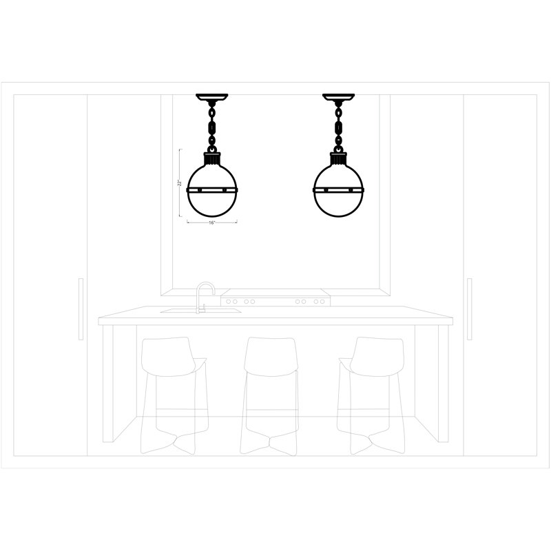 Hanks 1 - Light Pendant, Antique Brushed Nickel, 22" H x 16" W x 16" D, No 