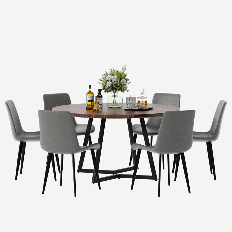 Ensemble de table de salle à manger Mid-Century, Noyer, 7, Gris