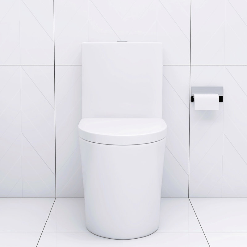Contemporary Toilet With Ultra-Quiet Flush And Comfortable Seat Design Modern Bathroom Golden Button Efficient System, White