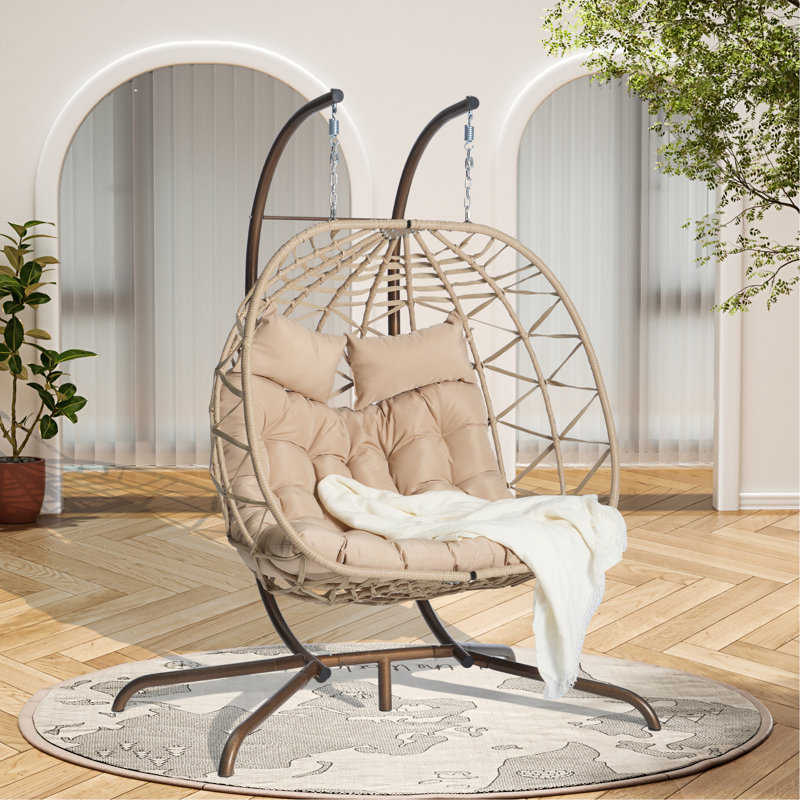 Chaise de patio à structure métallique avec support et coussins pour balcon de chambre à coucher, Kaki