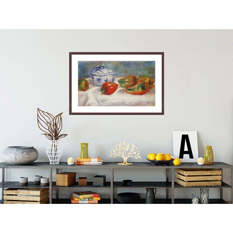 «Still Life With a Blue Sugar Bowl and Peppers» par Pierre-Auguste Renoir, impression giclée encadrée, H 27,43 po x l 41,5 po