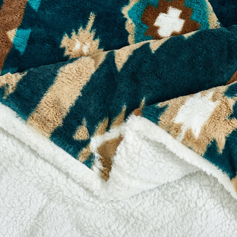  Couverture en fausse fourrure Southwest, Bleu sarcelle foncé