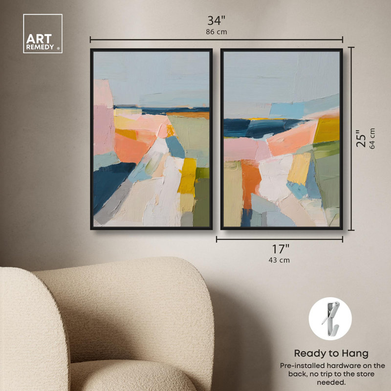 «Pastel Fields Duo», reproduction d'art sur toile par Art Remedy, cadre noir, 16 x 24, H 25 po x l 17 po, Black Frame
