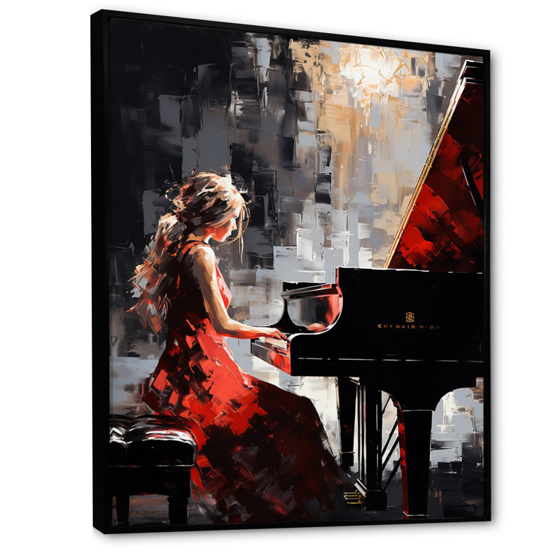 «Wum Black Red Music Piano Harmony», reproduction sur toile, H 40 po x l 30 po x P 1,5 po, Cadre flottant noir