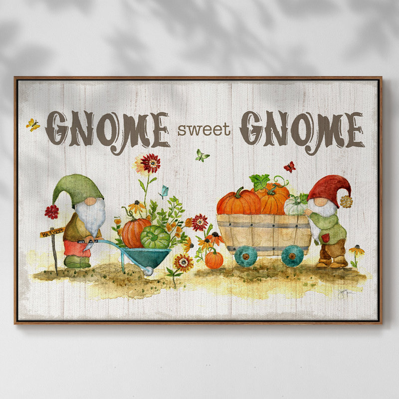 Gnome Sweet Gnome, reproduction d'art sur toile encadrée, Toile encadrée noyer flottant, H 27 po x l 41 po x P 2 po