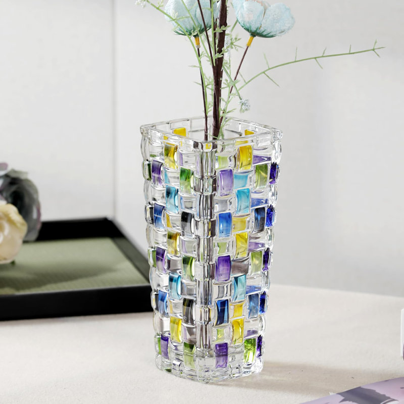 Vase en verre tissé à la main de 7,7 pouces, Bleu