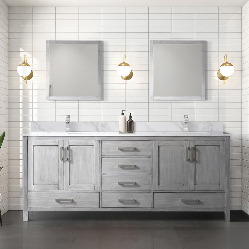 Meuble-lavabo double 80 po X P 22 po D, dessus en marbre de Carrare et ensemble de robinet