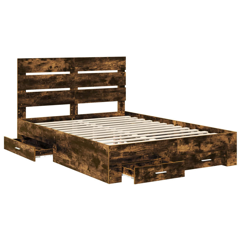 Bed Frame, European Double (140 x 200 cm), Smoked Oak