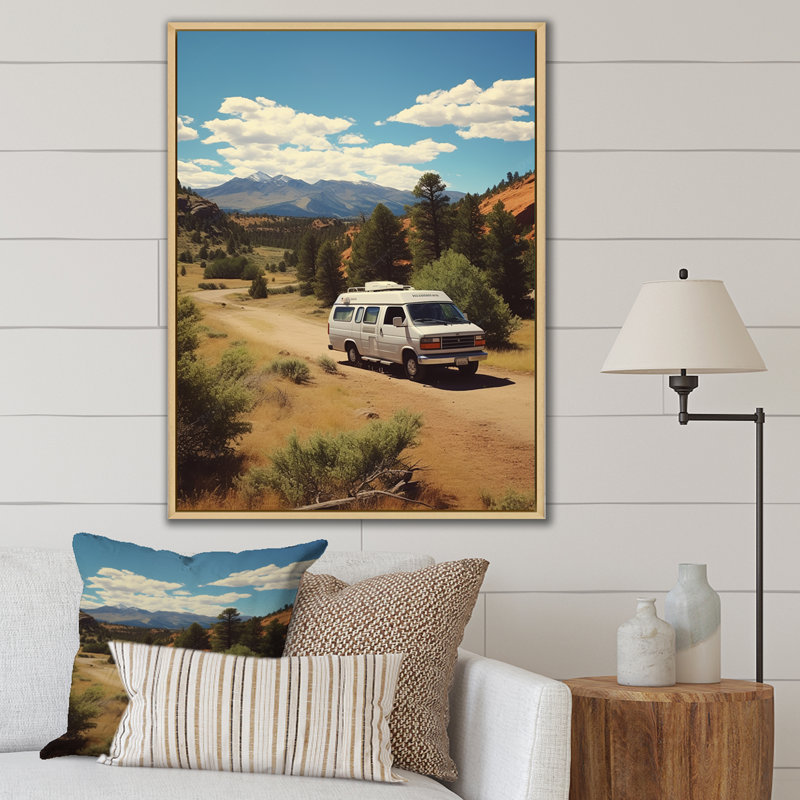 Explorers Haven Camping Travel Adventure II - Art mural de voyage en camping, Cadre flottant brun, H 32 po x l 16 po