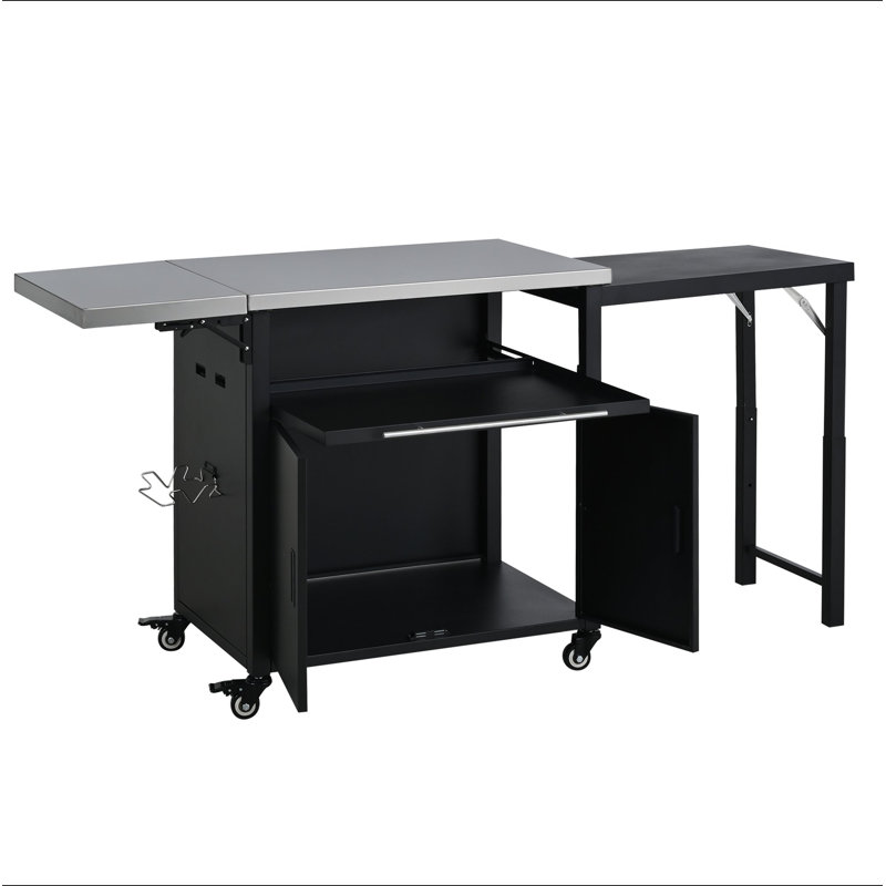 Chariot de barbecue pliable pour l'extérieur, Noir, Black