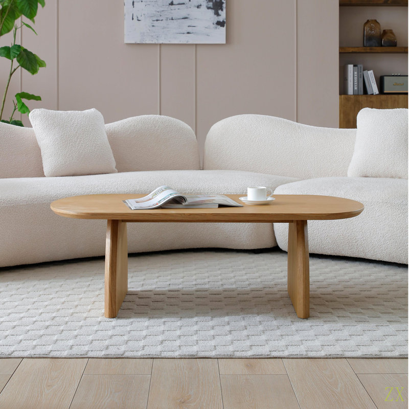 Table basse ovale de 47,24 po avec meuble en bois massif, centre de table moderne en bois massif de couleur naturelle, table d'appoint décorative pour salon, petit espace, bureau, facile à assembler