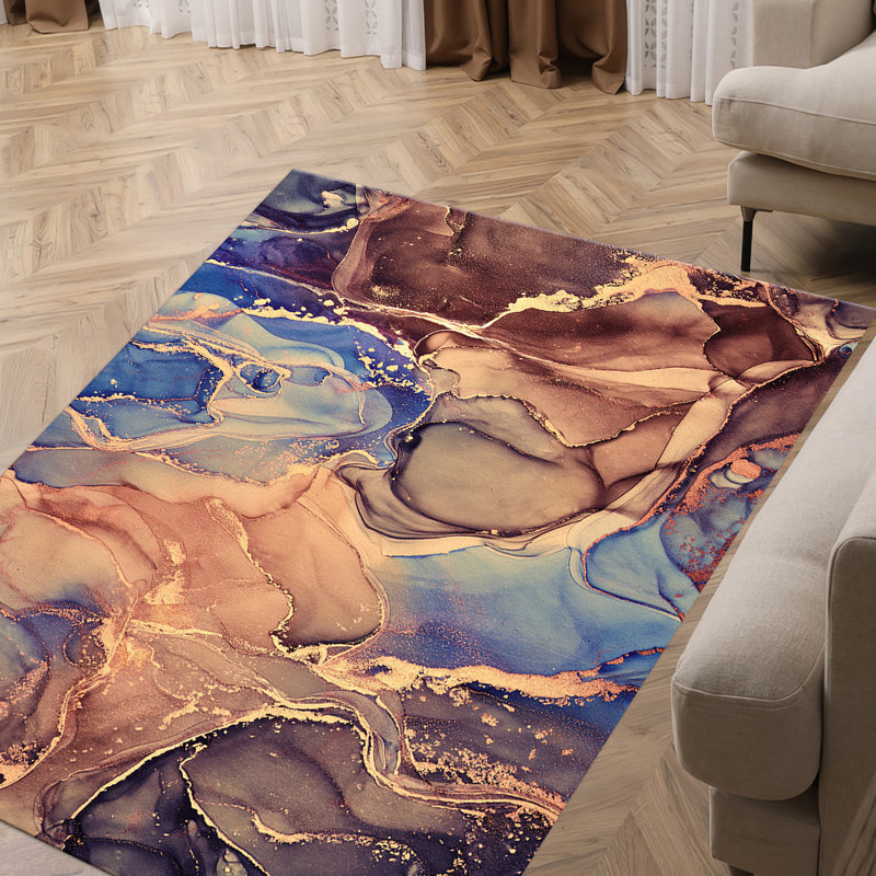 Non-Woven Soft Printed Rug with Intricate Floral Design and Vibrant Color Palette for Aesthetically Pleasing Home Decor