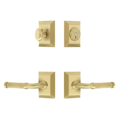 Fifth Avenue Square Rosette Complete Entry Set with Single Cylinder Deadbolt and Soleil Lever