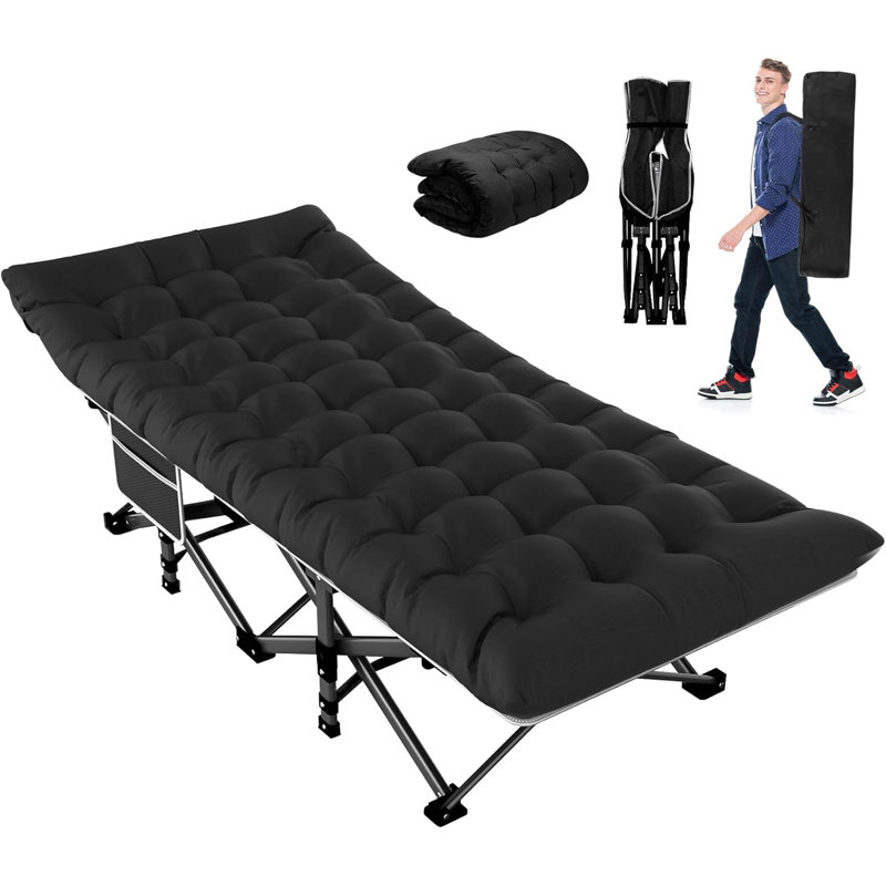 Portable Folding Camping Cot with Mattress, Black