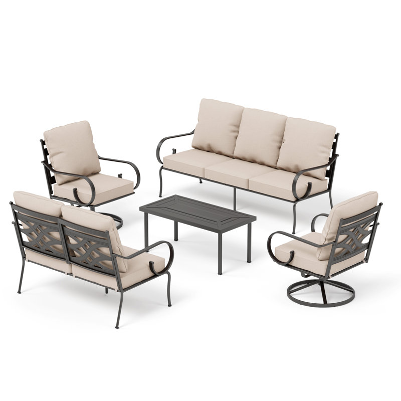 Arriona 7 Person Metal Patio Conversation Set with Loveseat & Swivel Lounge Chairs