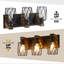 Éclairage pour meuble-lavabo industriel 3 lumières en bois et métal noir avec abat-jour en maille-788671419