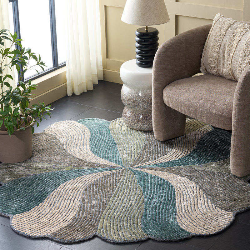 Tapis d'intérieur abstrait en laine, coton et laine touffetée à la main Fifth Avenue, Rond 5 pi