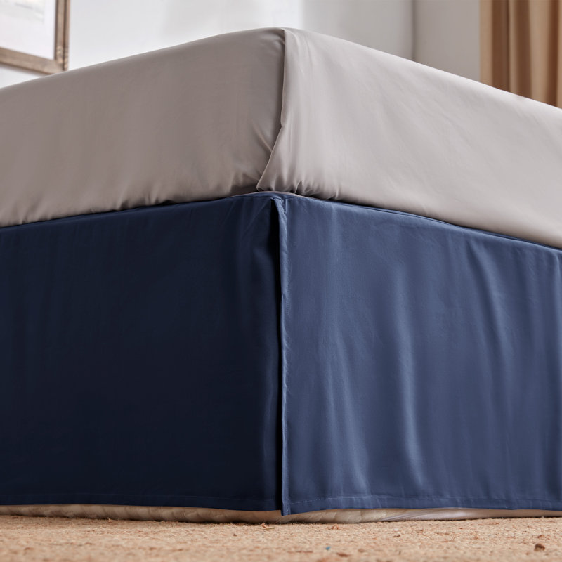 Navy Blue Queen Size Polyester Pleated Bed Skirt with 15-inch Drop