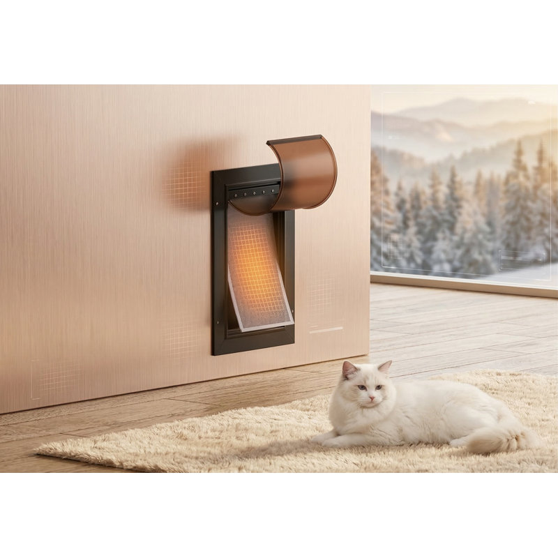 Porte pour animaux entièrement en aluminium pour portes intérieures, noir, volets à triple isolation, tunnel extensible, panneau de fermeture coulissant, pour petits chats / chiens jusqu'à 22 lb