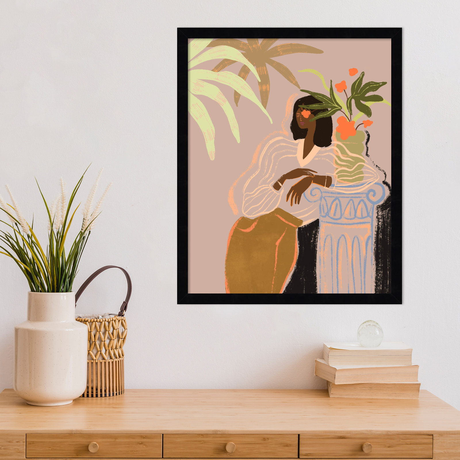 Lady in Waiting by Arty Guava Wood Framed Wall Art Print, Black, 21" H x 17" W