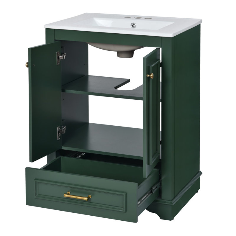 Meuble-lavabo 24 po avec lavabo en résine, Vert, Doré
