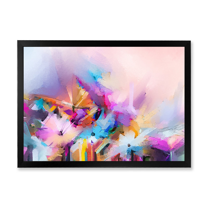 Turquoise, mauve, grunge, huile sur toile, impression sur toile flottante, H 12 po x l 20 po x P 1 po, Cadre noir