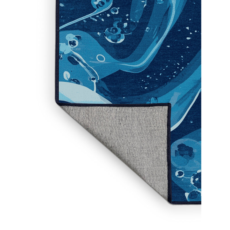 Tapis bleu et bleu marine délavé à la machine, 8 x 10