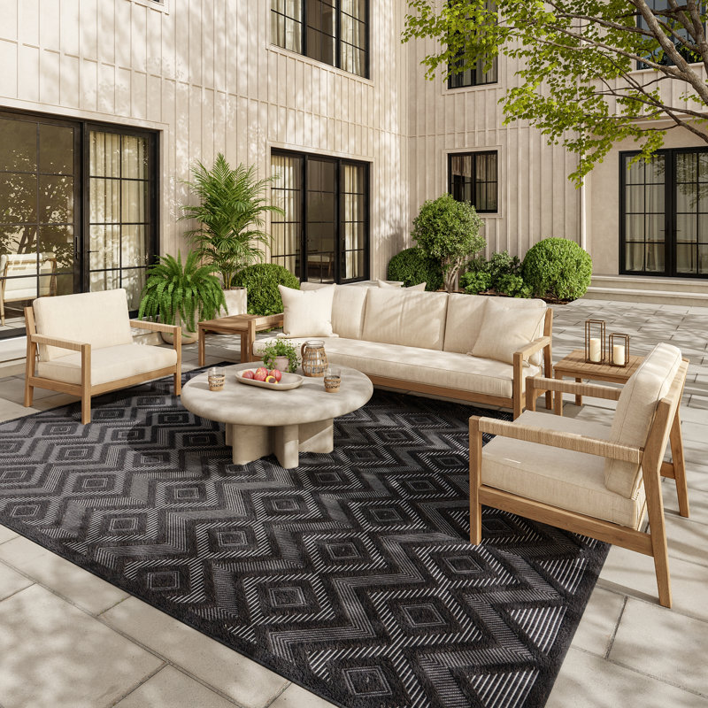 Foundry Select Versatile Diamond Charcoal/Black Indoor/Outdoor Area Rug, Rectangle 9' x 12'
