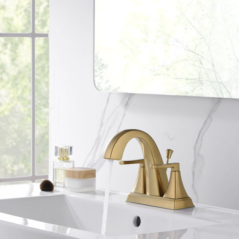 Brushed Gold 2-Handle Centerset Bathroom Faucet with Drain Assembly