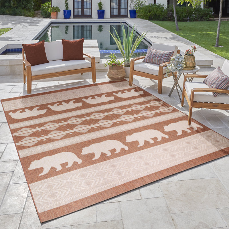 Solterra Timberline Terra Orange Beige Cream Rustic Lodge Flatweave Polypropylene Indoor/ Outdoor Area Rug