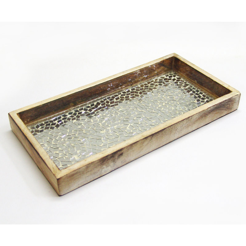 Plateau de service en mosaïque, Argent / Crème