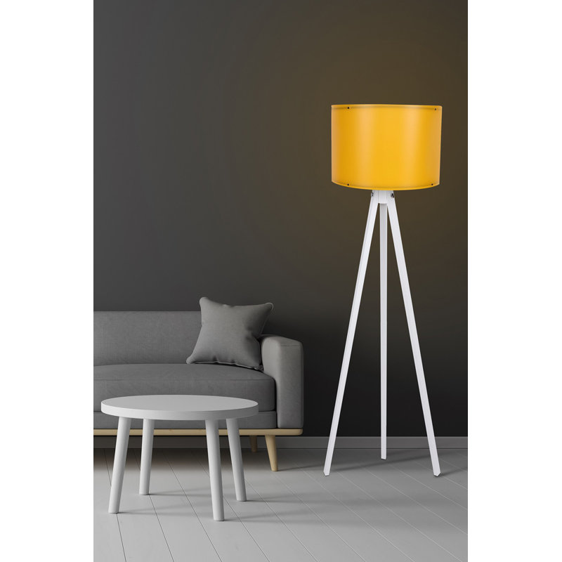 Élégante lampe sur pied avec corps en panneau de fibres à densité moyenne et capuchon en polypropylène, d'une hauteur totale de 57,1 po et d'un diamètre de 15 po | Câble de 6,6 pi avec interrupteur marche / arrêt | Certifié CE, douille E27 (60 W maximum), design élégant en jaune et blanc pour la décoration intérieure