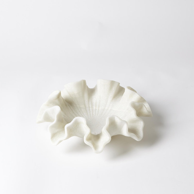 Marble Ruffle Bowl-White, 4" H x 12" W x 12" D