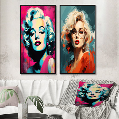 Magenta Popart Monroe Portrait - femme Pop Art, ensemble de 2 reproductions d'art sur toile