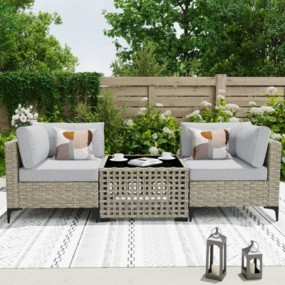 2 - Person Outdoor Seating Group With Cushions, Outdoor Rattan Wicker Conversation Set With Glowing Coffee Table