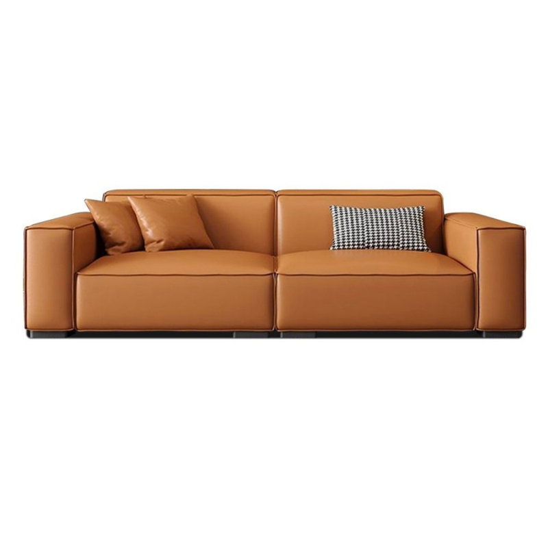 Canapé modulaire orange en cuir véritable, H 28,35 po x l 102,36 po x P 37,4 po, 3