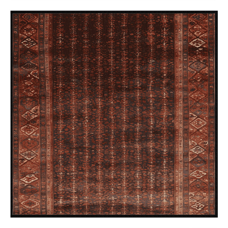 Tapis persan noir lavable à la machine, Carré 5 pi