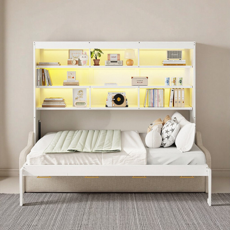 Armoire-lit escamotable pleine grandeur avec canapé et rangement, Double