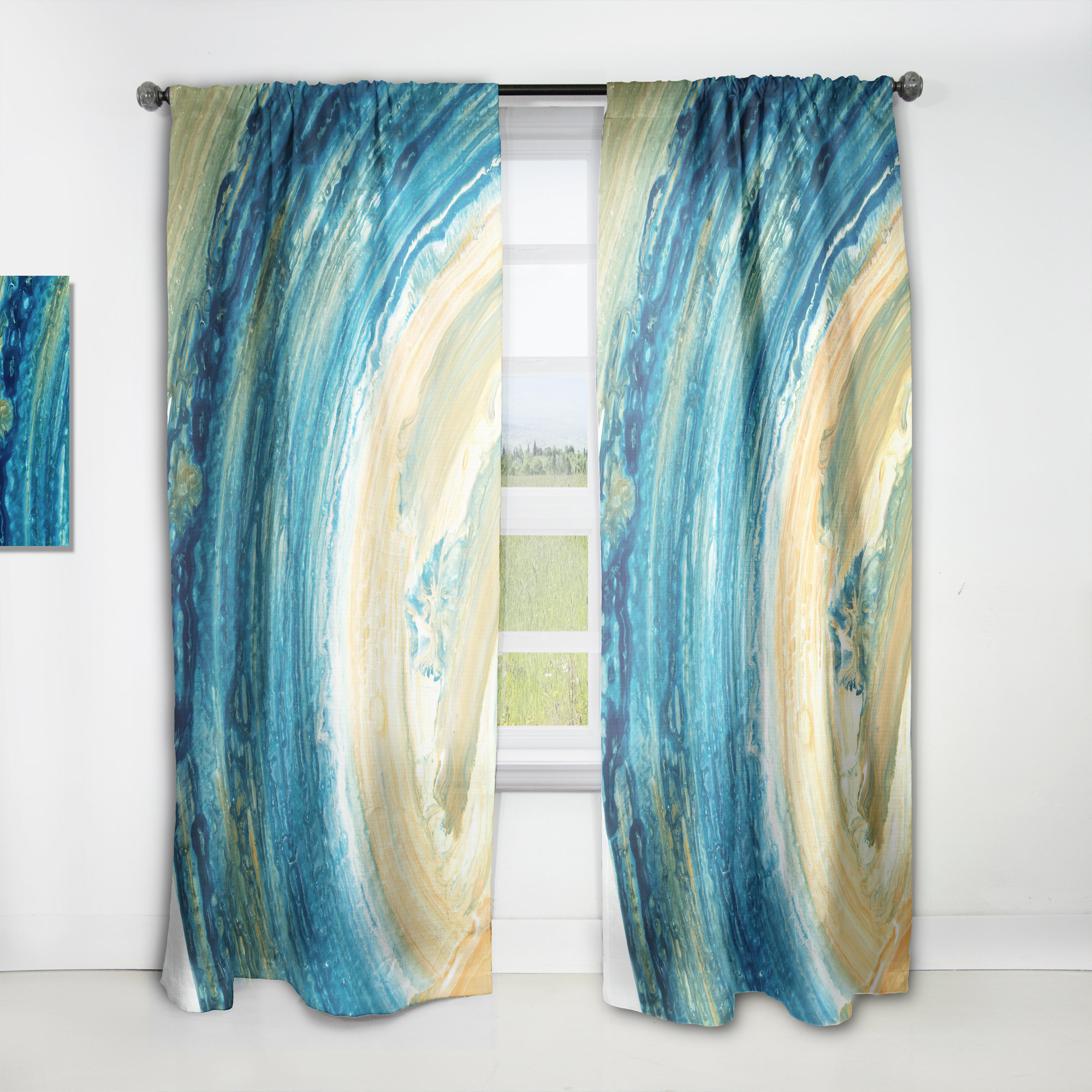 Design Art Waves Abstract Semi-Sheer Thermal Rod Pocket Single Curtain ...