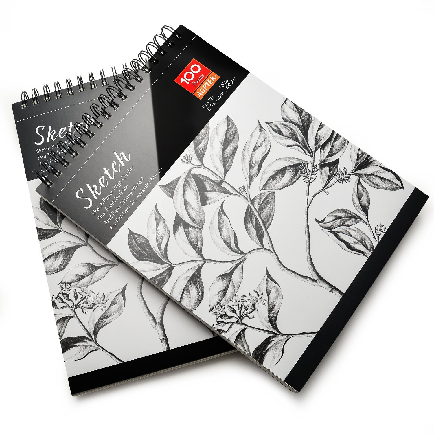 Arteza Black Paper Sketch Pad, 9x12, 30 Sheets of Drawing Paper - 2 Pack 